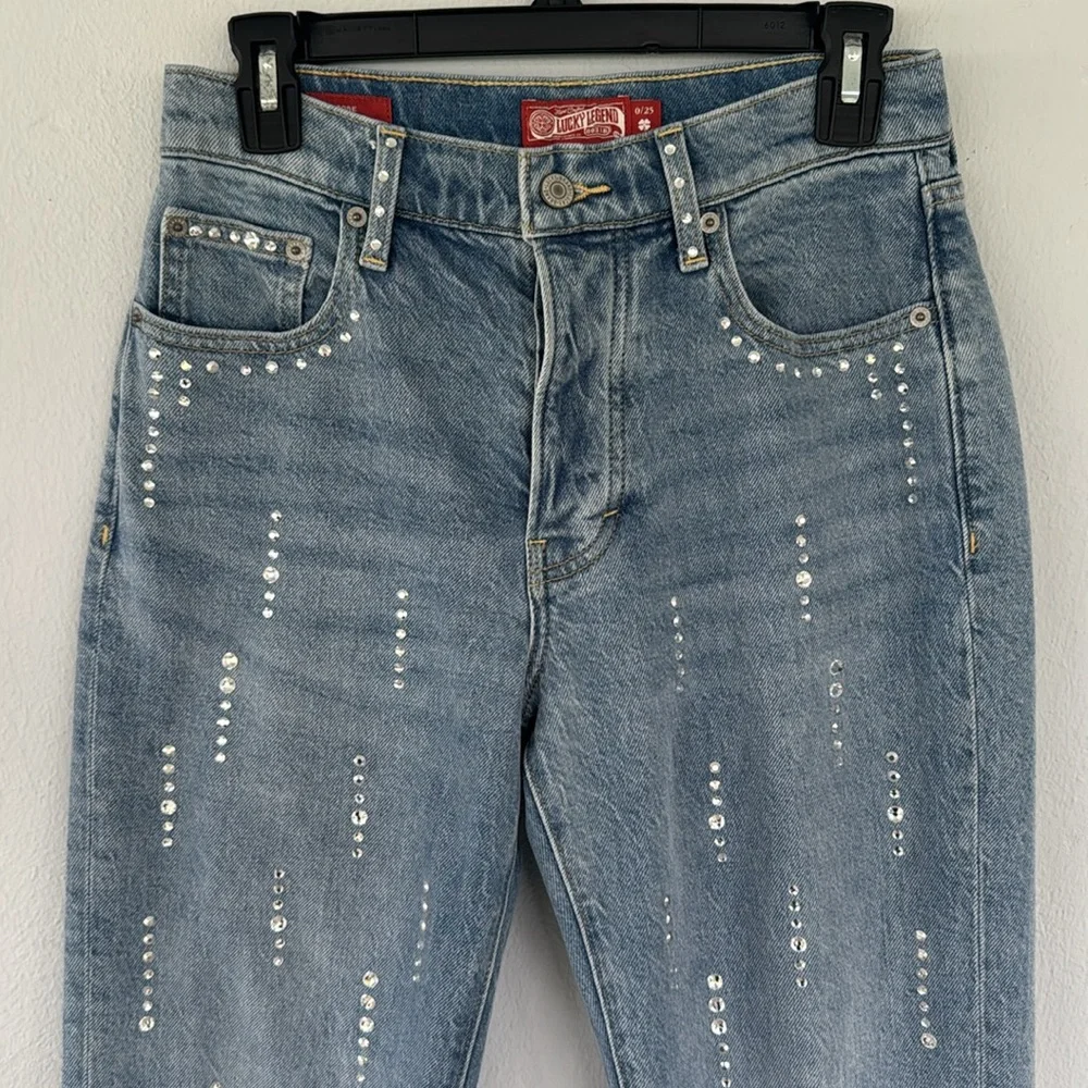 Lucky Brand Legend rhinestone 90s loose high rise crop light wash jeans size 25 - Picture 3 of 13